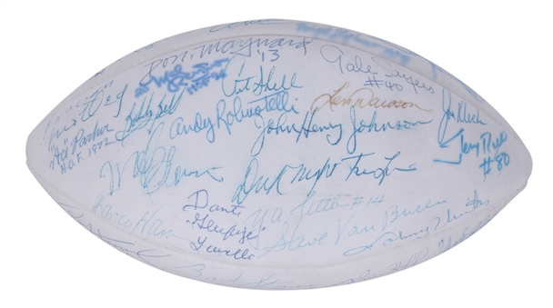 Incredible NFL Hall of Famers Multi-Signed White Panel Football (50+ Signatures) – Featuring Jim Brown, Johnny Unitas, Joe Namath, Jerry Rice, Bart Starr, Paul Hornung and Ray Nitschke (JSA)